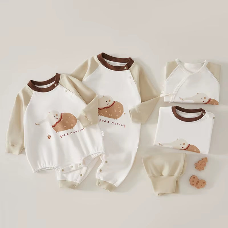 2024 Autumn Baby Clothes Newborn Boys Rompers 0-2Y Infant Girls Cartoon Printed Cotton Jumpsuit Toddler Outwear