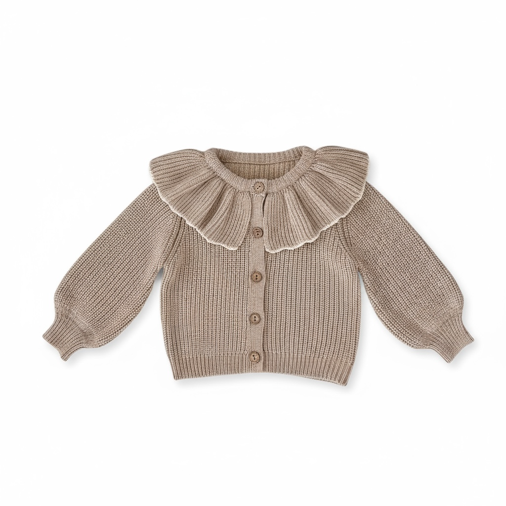 Seasonal Snuggle: Ruffle Collar Baby Knit Cardigan