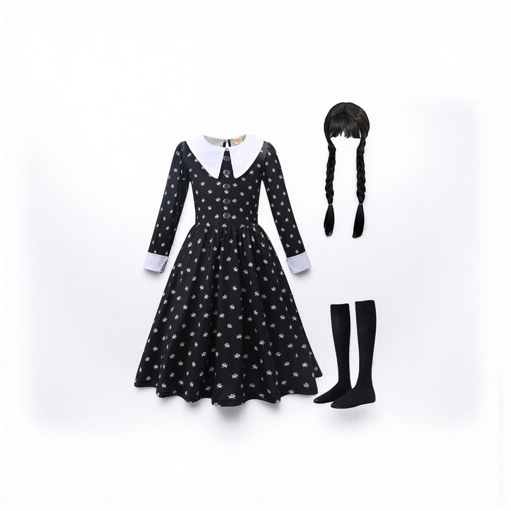 Gothic Kids Black Mesh Fluffy Wednesday Halloween Dress