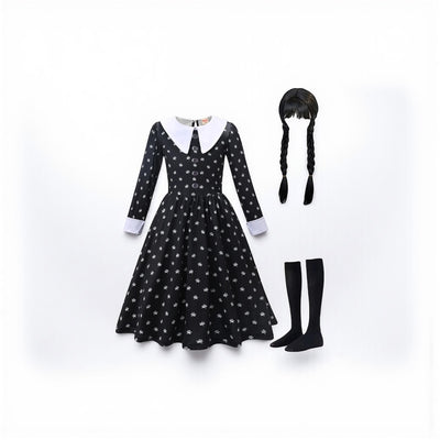 Gothic Kids Black Mesh Fluffy Wednesday Halloween Dress