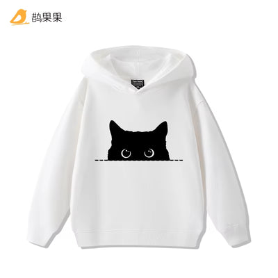 Fashion Simple Cat Print Boys Girls Casual Cute Sweatshirt Children'S Autumn and Winter Comfortable Warm Hooded Sweatshirt