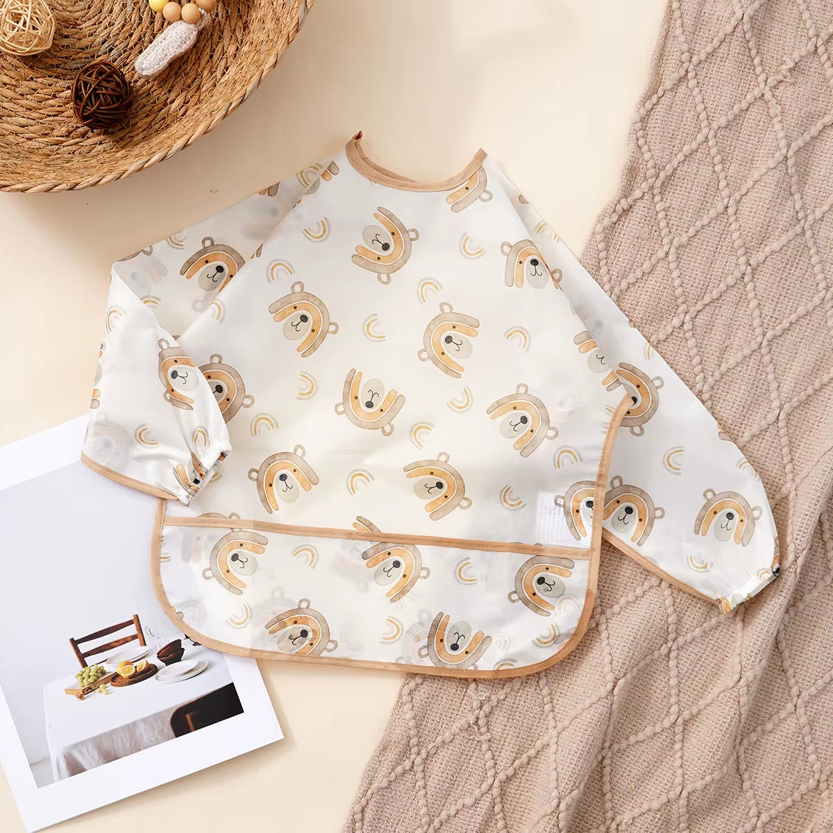 Elinfant 1PC Long Sleeve Bibs, Waterproof Feeding Bibs,Washable Burp Cloth,Coveralls Bibs,Easy to Clean,Wash-Free Eating Bibs