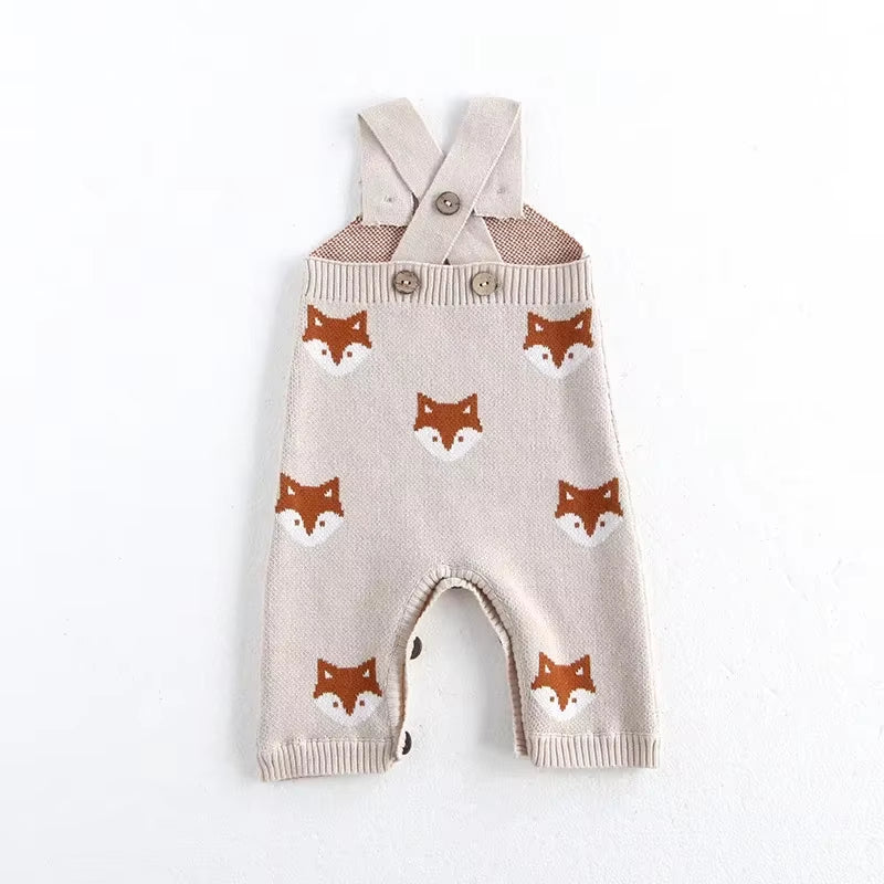 Autumn Baby Clothes Knitted Overalls 0-2Y Infant Boys Knit Cartoon Fox Sleeveless Romper Newborn Jumpsuit Girls Pants