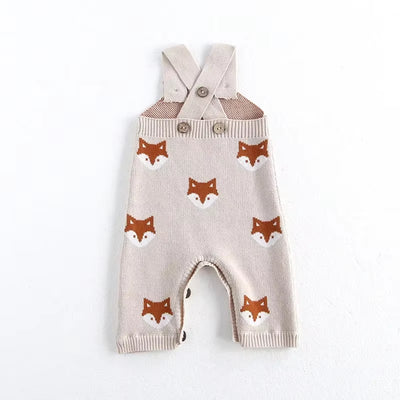 Autumn Baby Clothes Knitted Overalls 0-2Y Infant Boys Knit Cartoon Fox Sleeveless Romper Newborn Jumpsuit Girls Pants