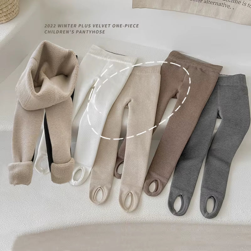 Kids Pants Solid Girls Tights Fur Lining Pantyhose High Elastic Girl Skinny Leggings for 3-12Y