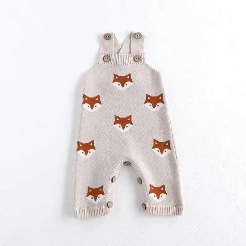 Autumn Baby Clothes Knitted Overalls 0-2Y Infant Boys Knit Cartoon Fox Sleeveless Romper Newborn Jumpsuit Girls Pants