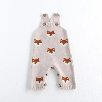 Autumn Baby Clothes Knitted Overalls 0-2Y Infant Boys Knit Cartoon Fox Sleeveless Romper Newborn Jumpsuit Girls Pants