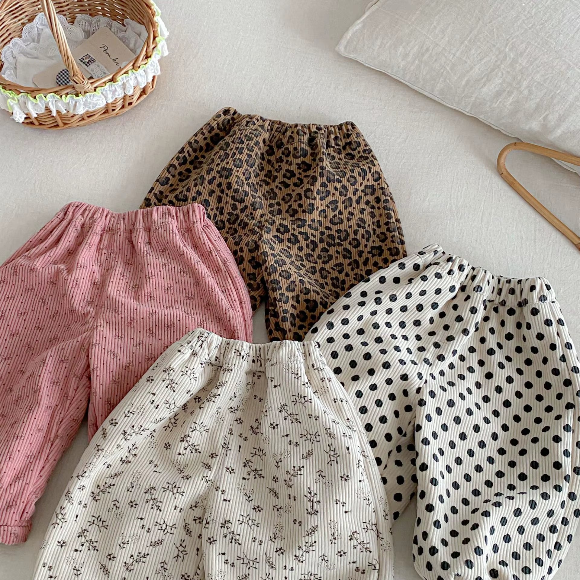 Winter Kids Pants Fur Lining Boys Trousers Leopard Print Gilrs Pants Thicken Fleece Kids Corduroy Pants