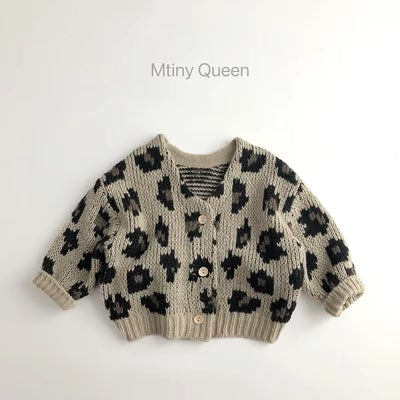 7095 Children Sweater Leopard Print Cardigan Coat 2025 Autumn Winter Korean Boy'S Knitted Sweater Coat