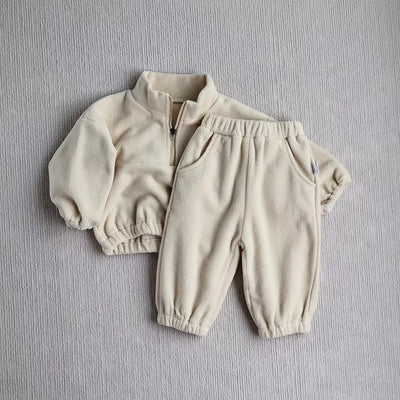 New Autumn Baby Sports Suit Toddler Fleece Solid Color Hoodies Suit Infant Outfit 2PCS