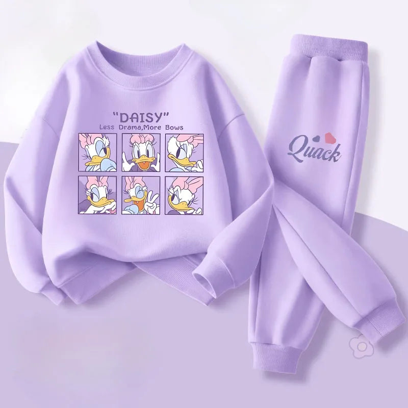 Purple Series  Print Spring New Style Children'S Clothing Sets Girls Casual Sweatsuit Kids Pullover Long Pant 2Cps Set