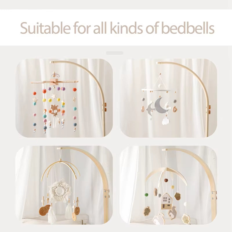 Baby Wooden Bed Bell Bend Bracket Mobile Hanging Rattles Toys Newborn Music Box Holder Bracket Infant Crib Toy Arm Bracket Gifts