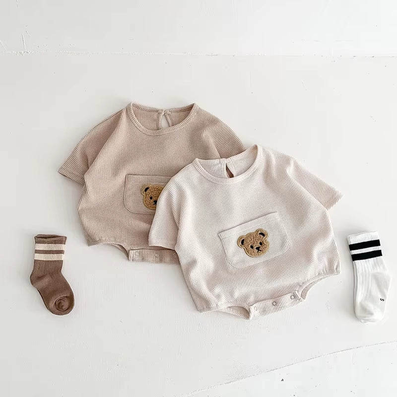 Baby Clothes Waffle Infant One Piece Boys Bear Bodysuits Short Sleeve Infant Clothing