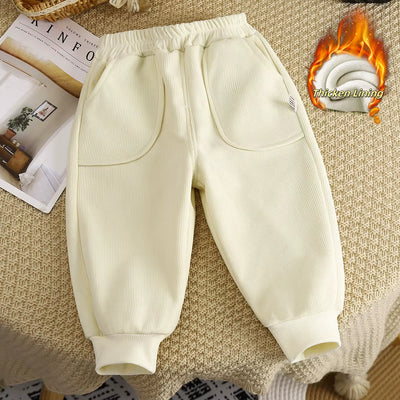 Winter Kids Sweatpants 1-8T Solid Color Thicken Girls Trousers Loose Boys Leisure Pants Korean Children Fleece Trousers