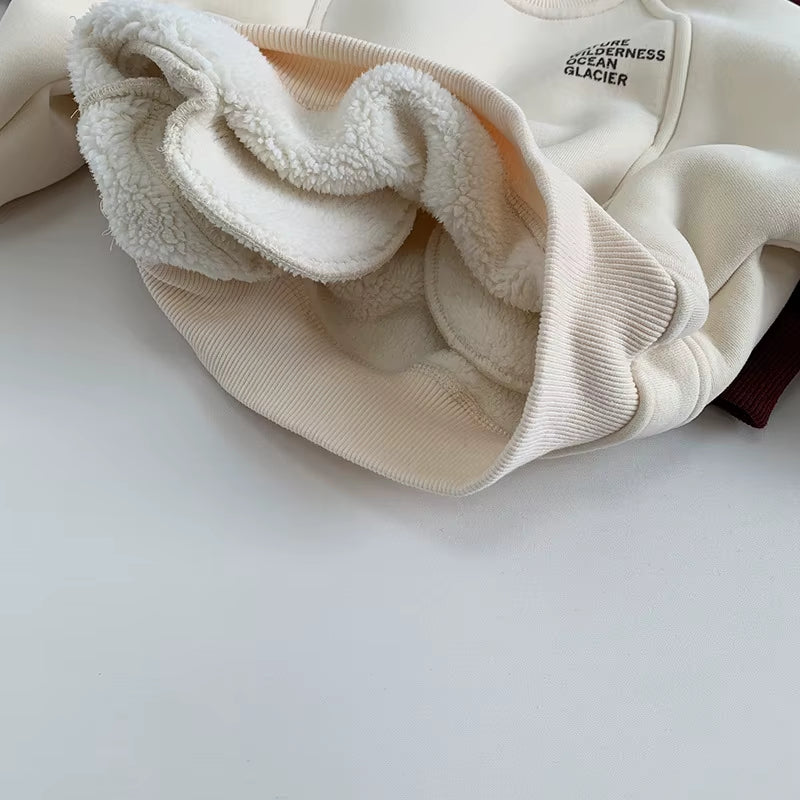 New Winter Kids Hoodie 1-6T Cute Letter Girls Fleece Padded Pullover Simple Warm Thicken Children Outwear Tops