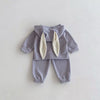 New Spring Kids Clothes Set Girls Cute Waffle Rabbit Ear Hooded Jacket +Pants Baby Sports Suit 2PCS