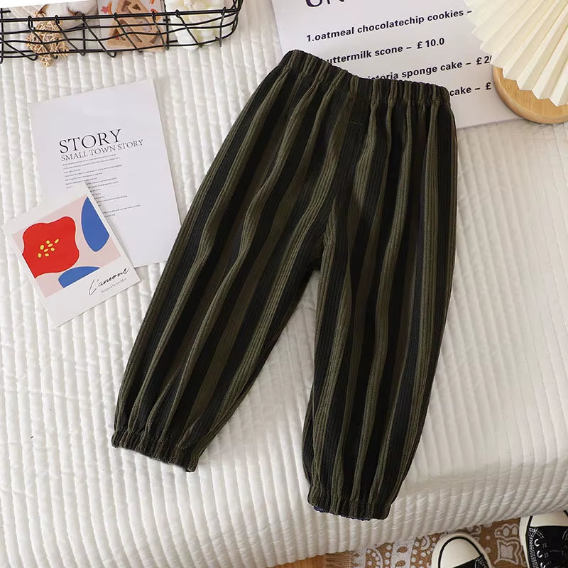 New Summer Kids Casual Pants 1-6Y Simple Boys Grid Sweat Pants Korean Loose Thin Children Striped Letter Trousers