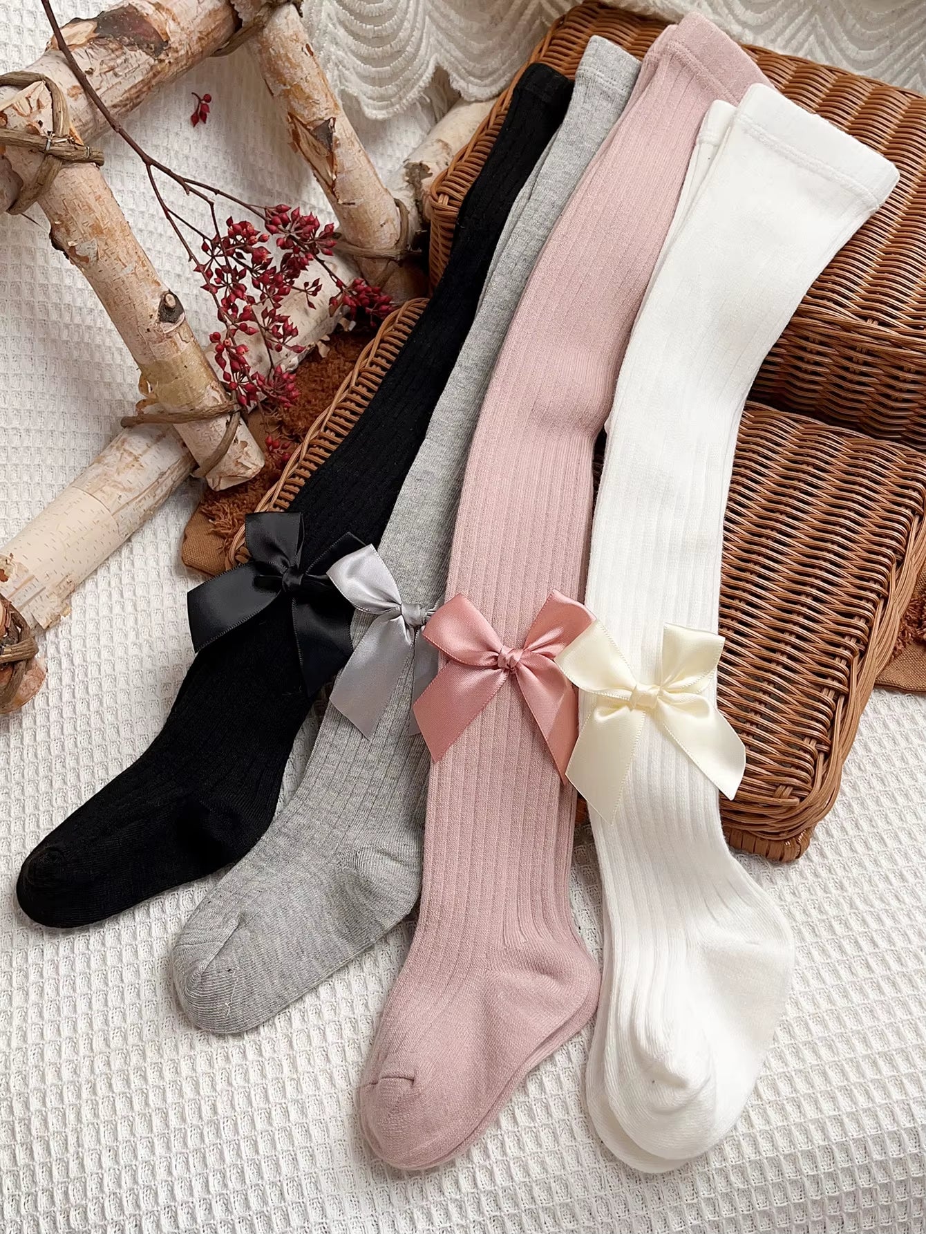 4Pairs Toddler Girls Bow Decor Tights