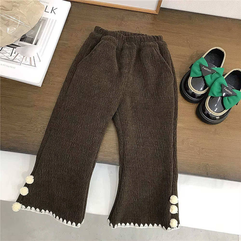 Girls' Flannel Cotton Coat Autumn and Winter Styles, Children'S Retro Buckle Korean Version Yarn Collar Cotton Clothing Trend