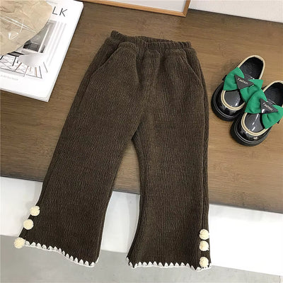 Girls' Flannel Cotton Coat Autumn and Winter Styles, Children'S Retro Buckle Korean Version Yarn Collar Cotton Clothing Trend