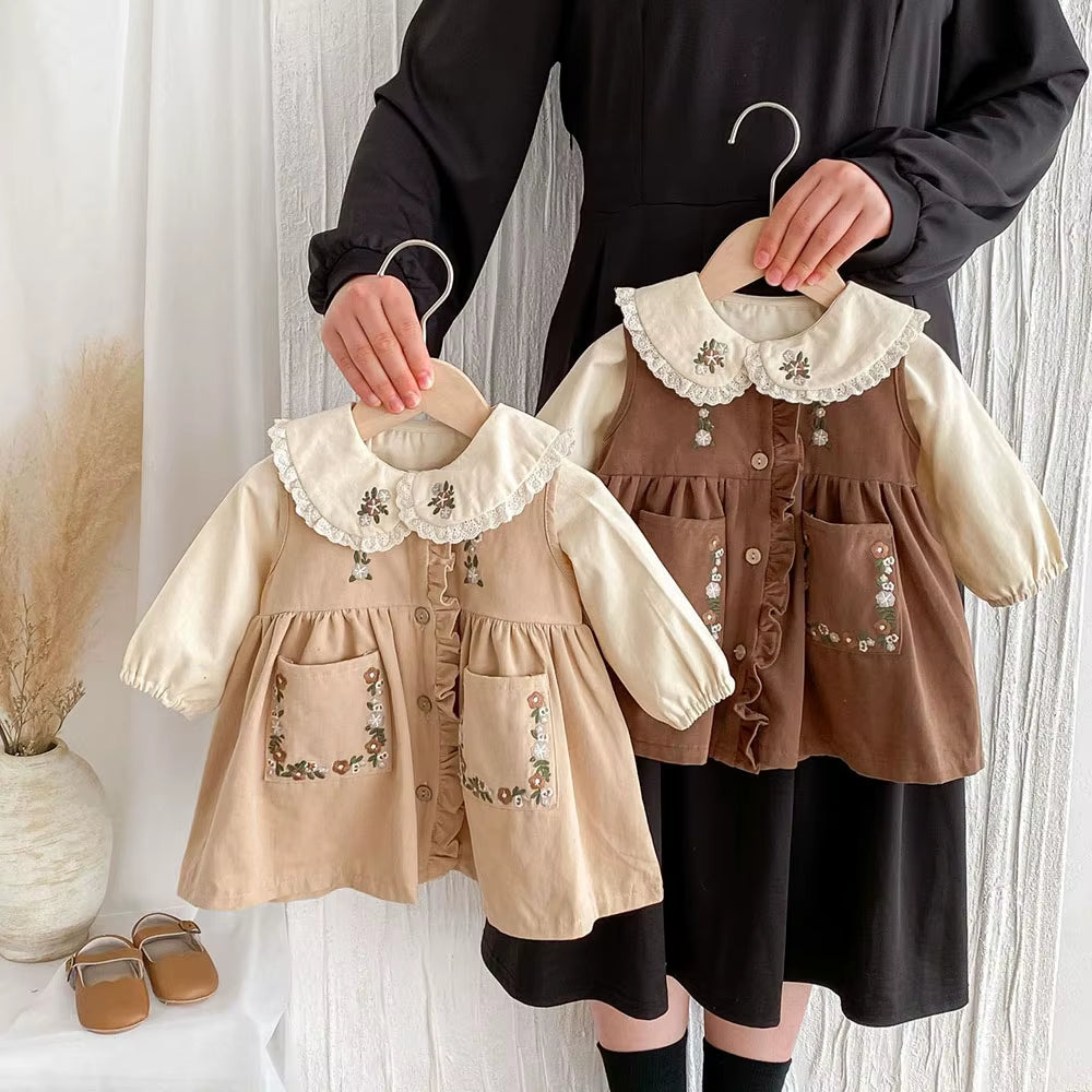 Girls' Autumn Clothes 2024 New Children'S Fashion Tank Top Dress Embroidery Single Breasted Vest Dress Optional Shirt