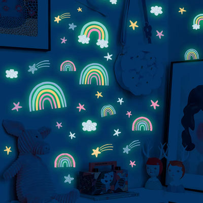 Cartoon Rainbow Luminous Wall Stickers Glow in the Dark Cloud Heart DIY Wall Decal for Baby Kids Room Nursery Home Decorations