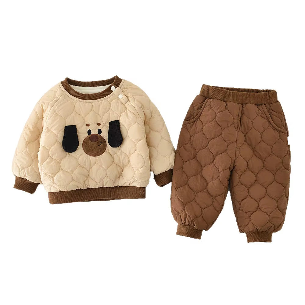 Winter Baby Clothes Set 6M-3Y Cartoon Bear Girls Infant Thicken Hoodie +Pants Fleece Padded Loose Toddler Outfit 2PCS