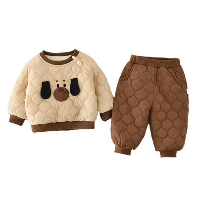 Winter Baby Clothes Set 6M-3Y Cartoon Bear Girls Infant Thicken Hoodie +Pants Fleece Padded Loose Toddler Outfit 2PCS