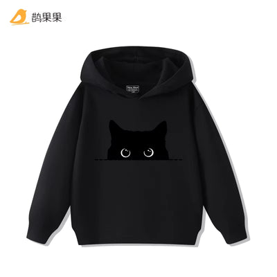 Fashion Simple Cat Print Boys Girls Casual Cute Sweatshirt Children'S Autumn and Winter Comfortable Warm Hooded Sweatshirt