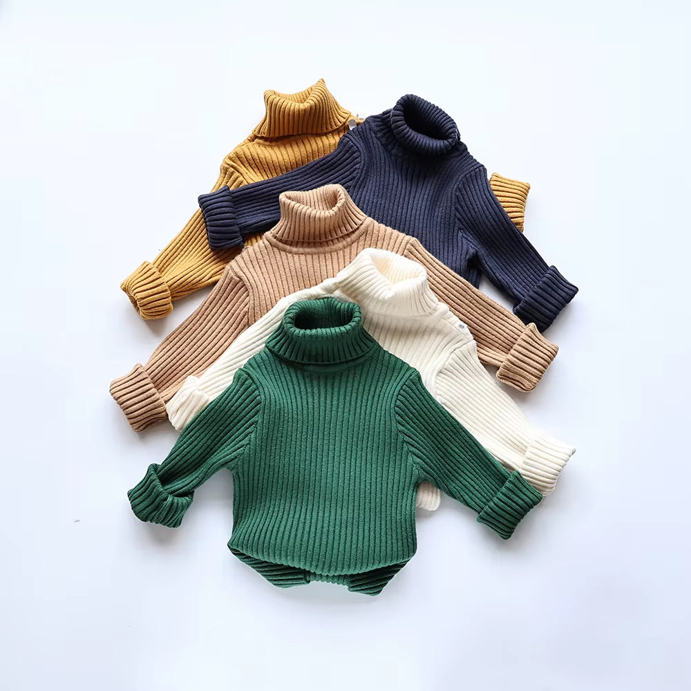 Autumn Soft Tight Unisex Kids Knitwear Sweaters Solid Multi Color Girls Sweater Brief Boys Pullover Turtleneck Outwear