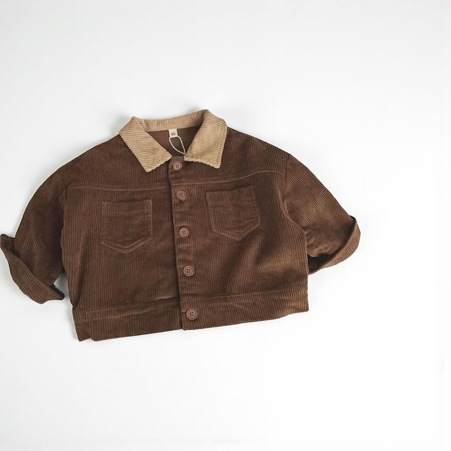Retro Korean Kids Corduroy Collar Loose Jacket
