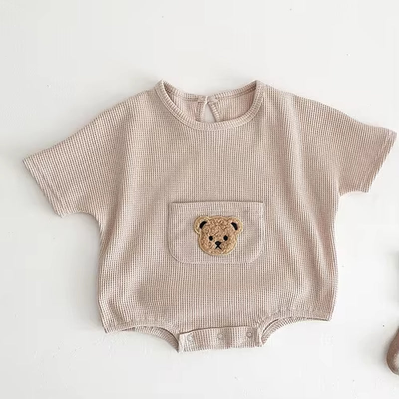 Baby Clothes Waffle Infant One Piece Boys Bear Bodysuits Short Sleeve Infant Clothing