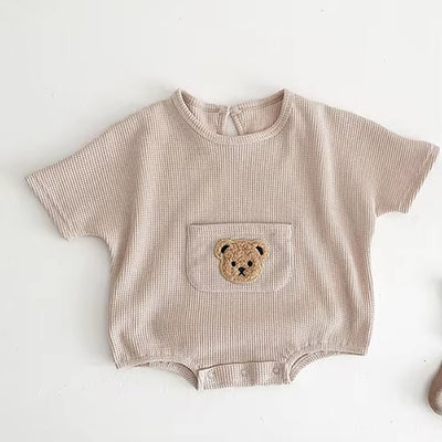 Baby Clothes Waffle Infant One Piece Boys Bear Bodysuits Short Sleeve Infant Clothing