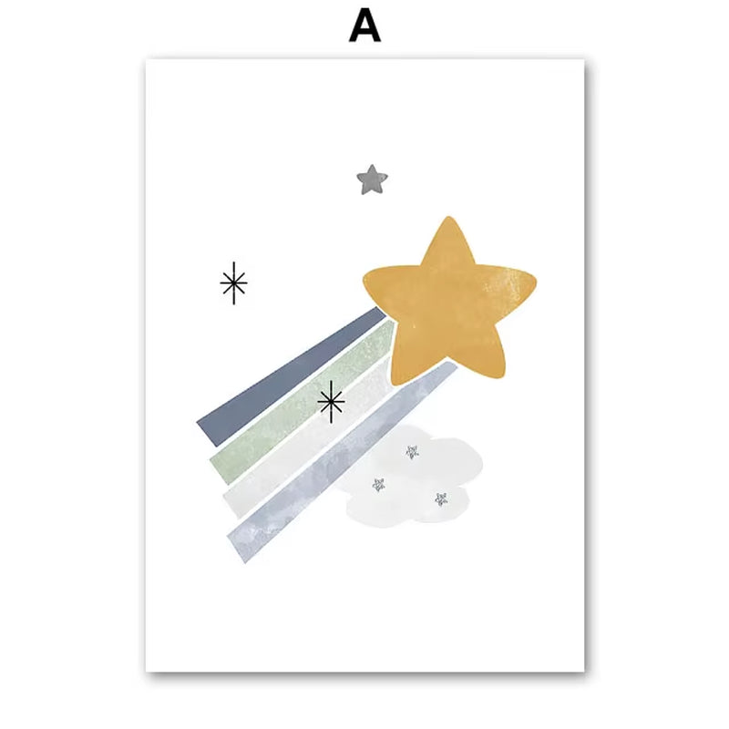 Sun Rainbow Moon Stars Planet Rocket Cartoon Explore Wall Art Canvas Painting Posters and Prints Pictures Baby Kids Room Decor