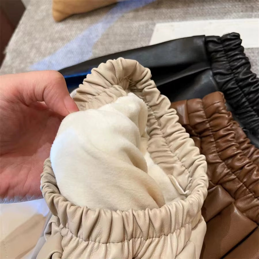 New Children'S Skirt 2025 Autumn/Winter New PU Leather Skirt Solid Color Hundred Fold Half Body Skirt Versatile