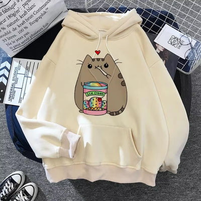 Women'S Cat Hooded Sweatshirt 2024 Cartoon Costume Korean Harajuku Kawai Style Oversized