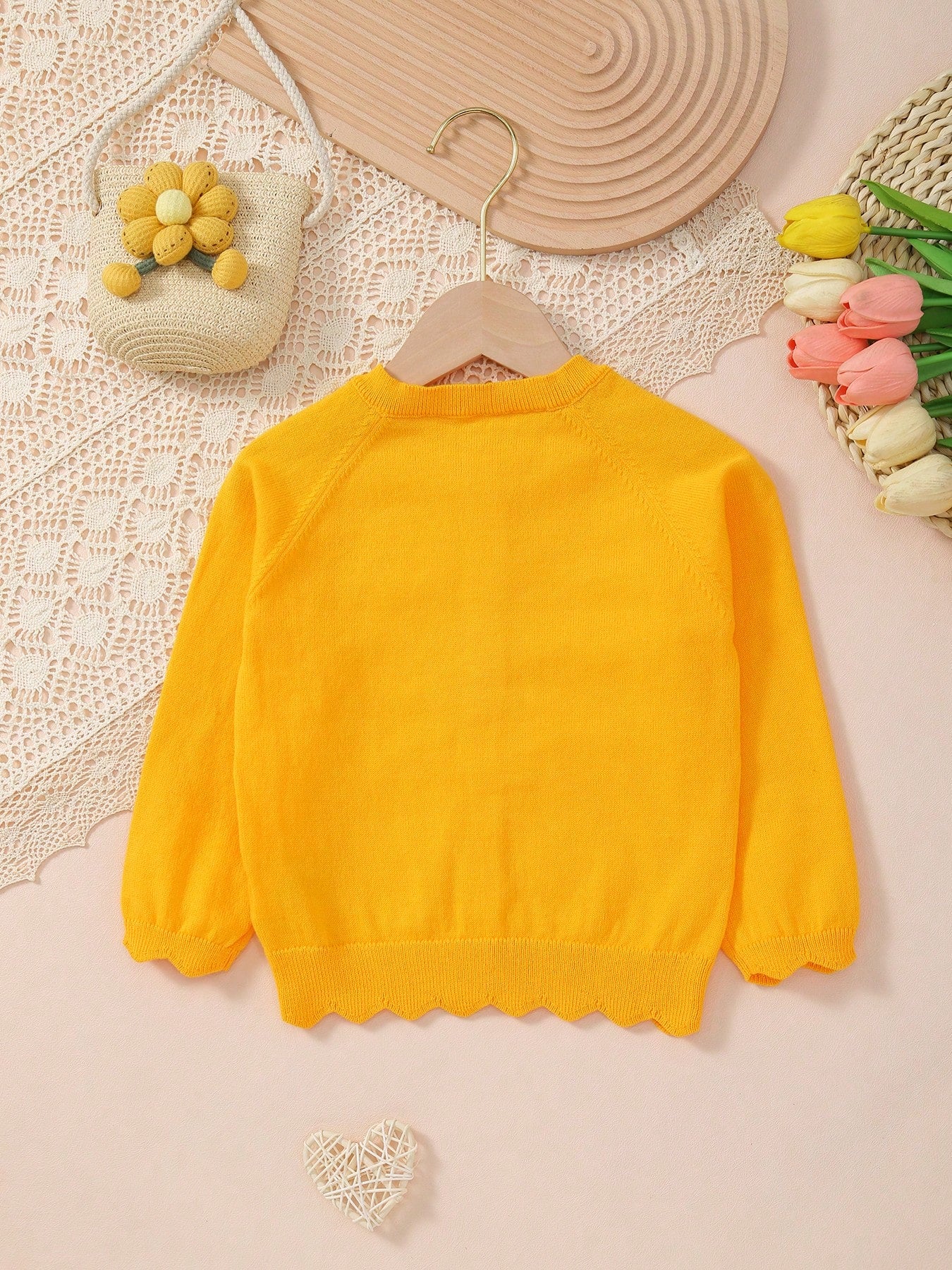 Young Girl Lightweight Button Hollow-Out Knitted Cardigan Jacket