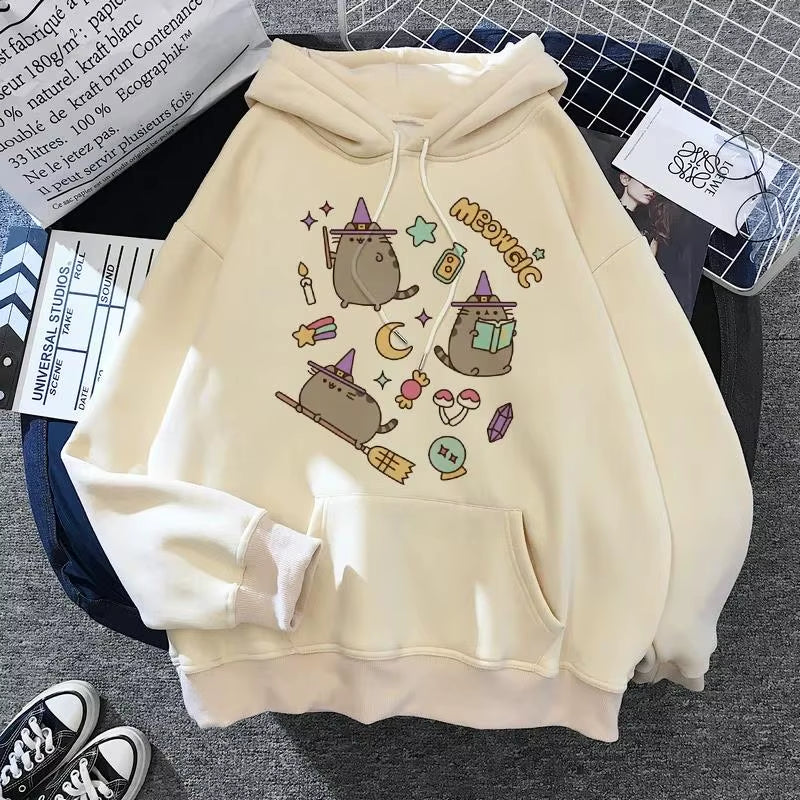Women'S Cat Hooded Sweatshirt 2024 Cartoon Costume Korean Harajuku Kawai Style Oversized