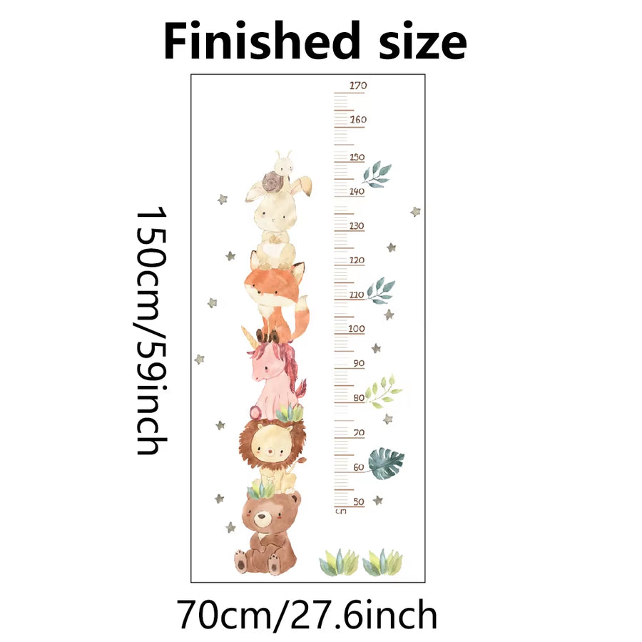 Nordic Animal Bear Lion Bunny Height Measure Wall Stickers Kids Grow Chart Wall Decals for Kids Room Baby Nursery Room PVC