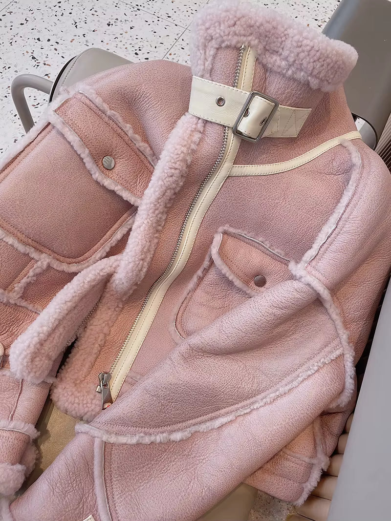 2024 Korean Girls Leather Fur Thicken Coat Full Sleeve Winter Teenager Girls Coat Locomotive Jacket 3-15