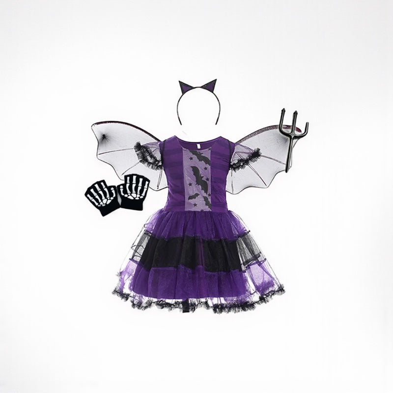 Purple Bat Princess: Witchy Costume with Wings & Headwear