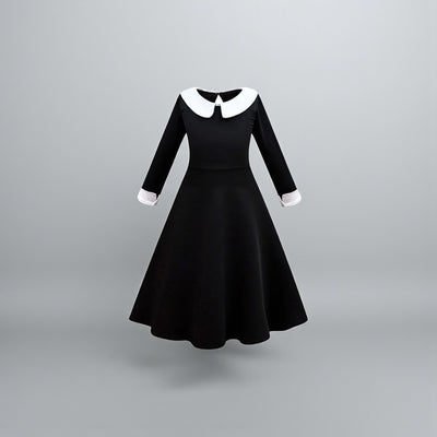 Gothic Kids Black Mesh Fluffy Wednesday Halloween Dress