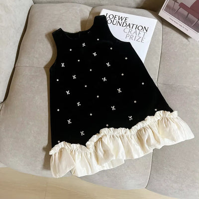 Childrens Clothing Set 2024 New Girls Autumn and Winter Dress Spring Autumn Childrens Baby Skirt Thick Vest Skirt Trend