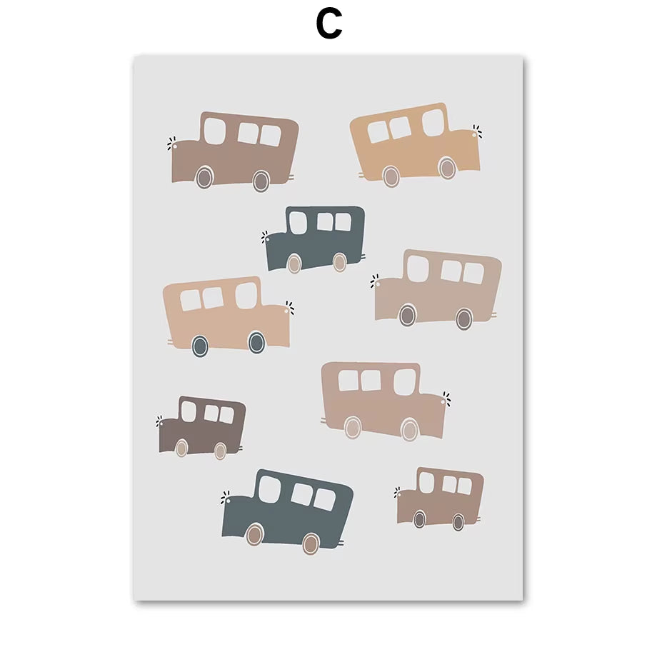 Boho Car Traffic Rainbow Alphabet Digit Wall Art Canvas Painting Nordic Cartoon Posters and Prints Pictures Baby Kids Room Decor