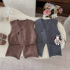 1-6Y Kids Clothing Set Knit Vest and Wide Leg Pants 2 Pcs Boys Clothing Set Brief Style Girls Sweater Suit