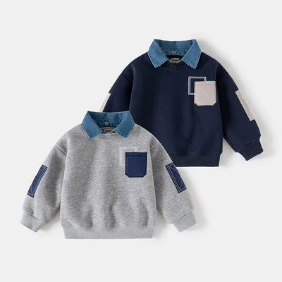 New Winter Kids Hoodie 2-7T Cute Patchwork Thicken Girls Sweatshirt Korean Version Loose Children Clothes Tops