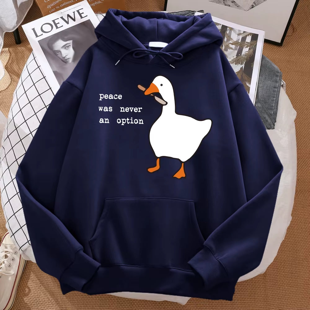 Peace Was Never an Option Printed Sweatshirt Men Street Oversize Autumn Hooded Hipster Soft Hoodies Hip Hop Warm Sportswears