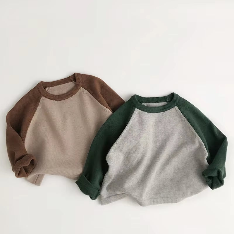 1-6Y Spring and Autumn Children'S Sweaters Boy Kintted Long Sleeve T-Shirt Girl Retro Patchwork Pullover Kid'S Clothing