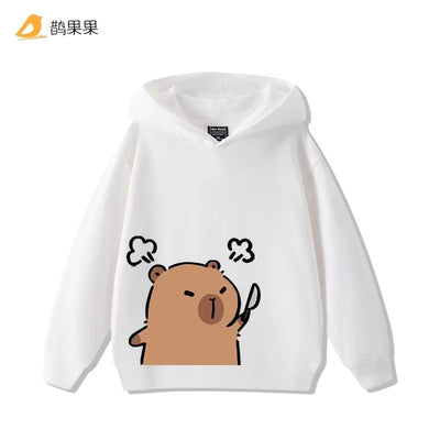 Children'S Cartoon Fun Capybara Print Casual Hooded Sweatshirt Boys Girls Fall and Winter Outdoor Comfortable Warm Hoodie