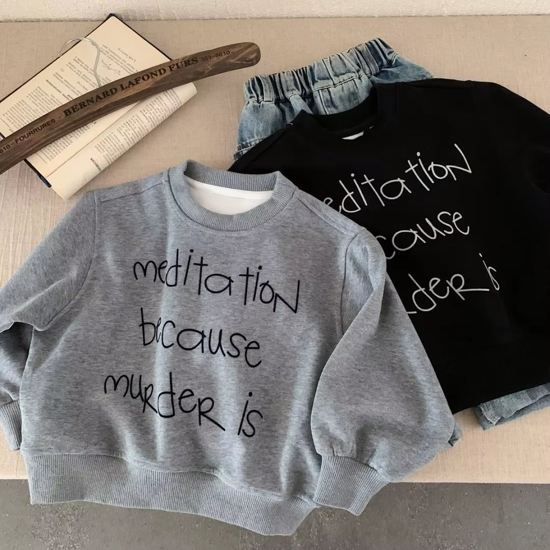 2025 Autumn New Children Letter Print Sweatshirt Boys Girls Long Sleeve Casual Pullover Baby Loose Tops Kids Fashion Clothes